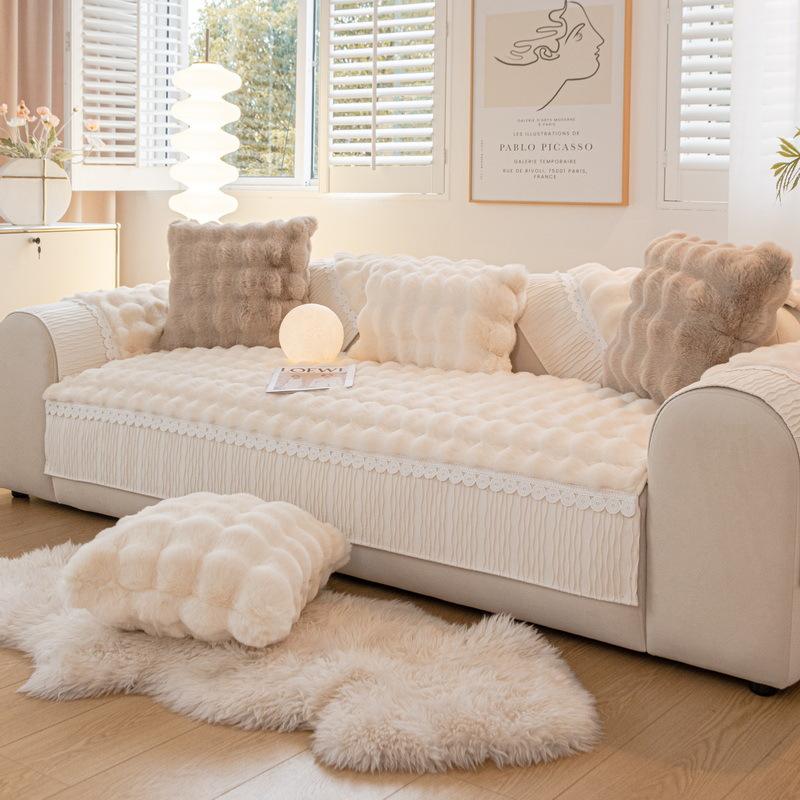 New Thicken Imitation Rabbit Fur Plush Sofa Slipcover Non-slip Soft Sofa Towel Couch Cushion for Living Room Modern Home Decor