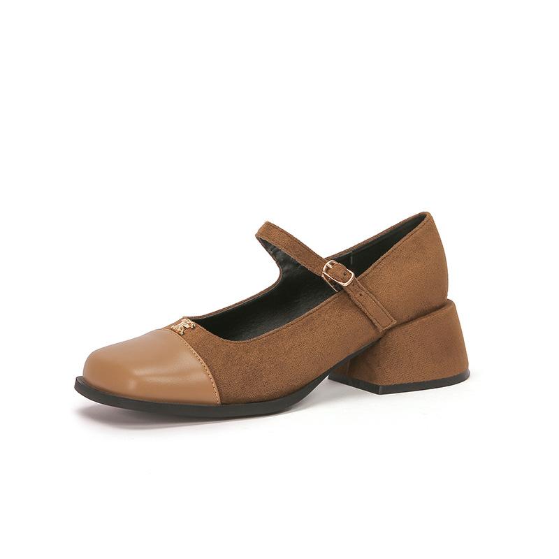 

Lu Yashi 2025 spring new color matching one-word buckle single shoes women s thick heel high heel French Mary Jane shoes women s 40 хаки