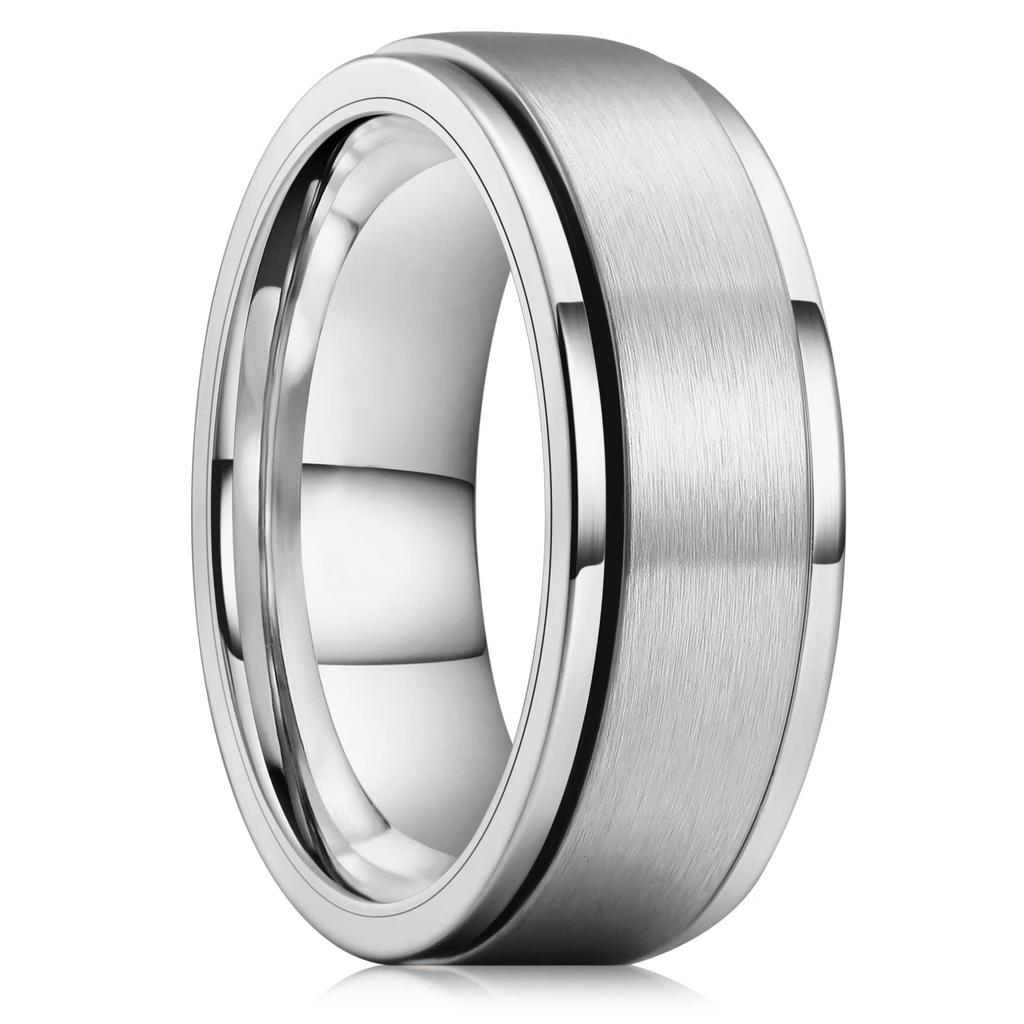 Stainless Steel Anxiety Fidget Spinner Rings for Men Cool Punk Spinning Rotate Rings for men Anti Stress Wedding Band Jewelry