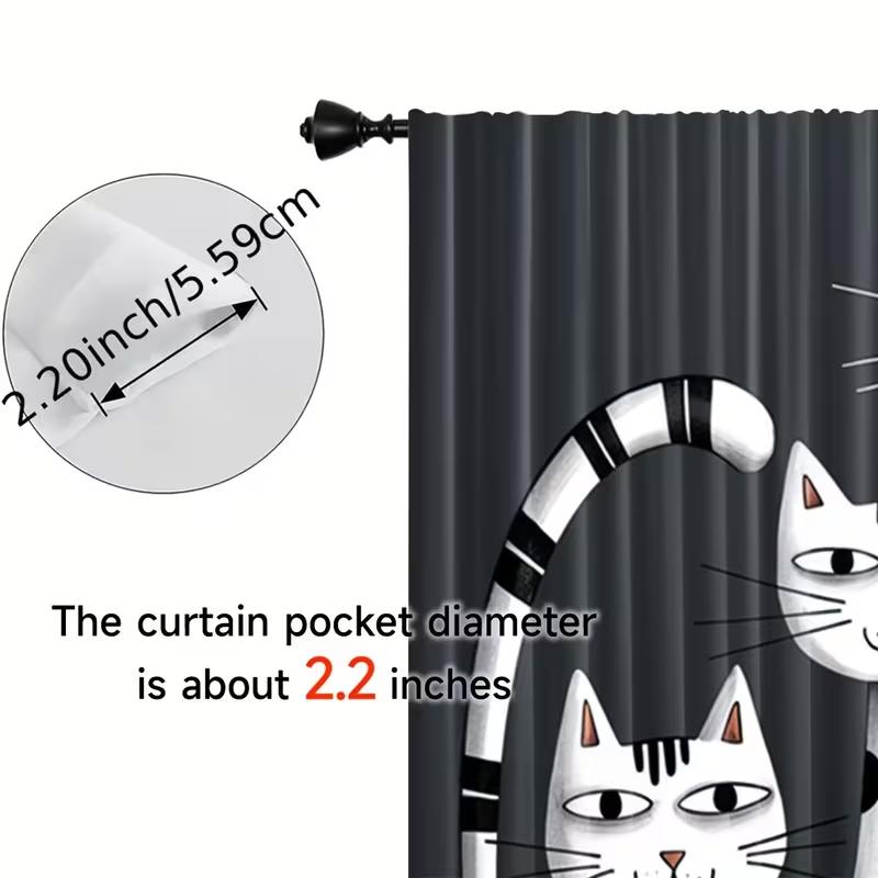 Vikama Cat Cute Print Curtains Living Room Bedroom Study Bathroom Privacy Protection Home Decoration Curtain Modern Polyester Washable Sitting Ready