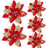 10PCS Christmas Flowers Red Gold Bling Flower Heads For Noel Home Tree Decorations Navidad Party Table Setting Decor Supplies
