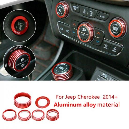 6x Headlight & Radio Air Con Controls Knob Ring Trim For Jeep Cherokee 2014-