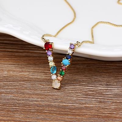 Nidin High Quality Wholesale 26 Letters Multi-color Zircon Necklace Copper Pendant Women Girl Fine Party Jewelry Family Gifts