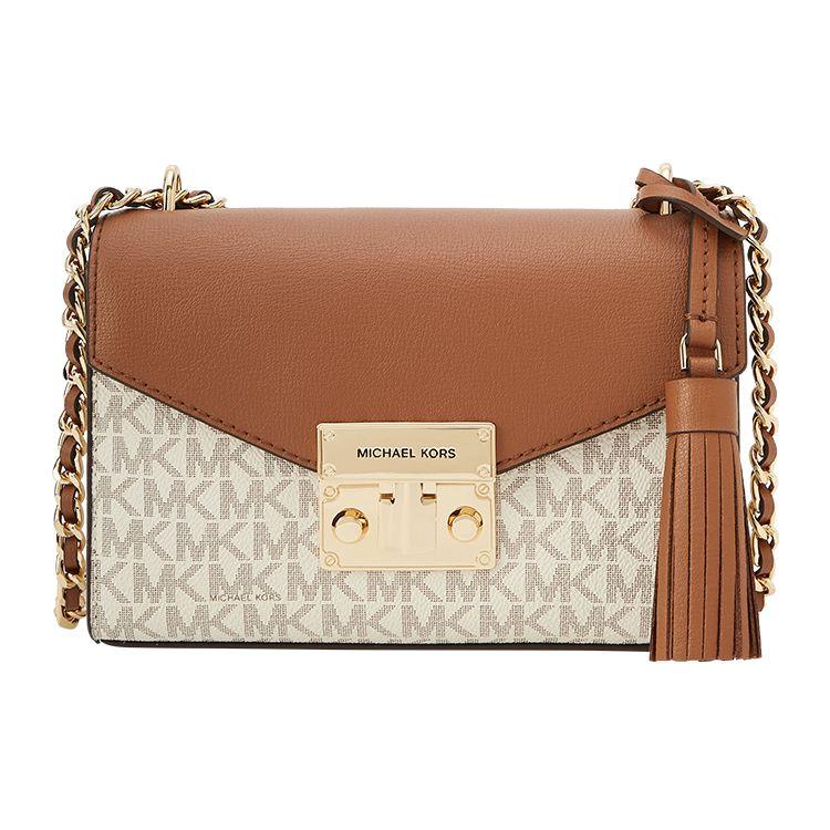 

Michael Kors MK Rose Monogram Leather Shoulder Bag Small Women Shoulder Bag Vanilla-White Acorn-Brown 35T0GXOC1B-150 Basic Set (Bag+Dust Bag)