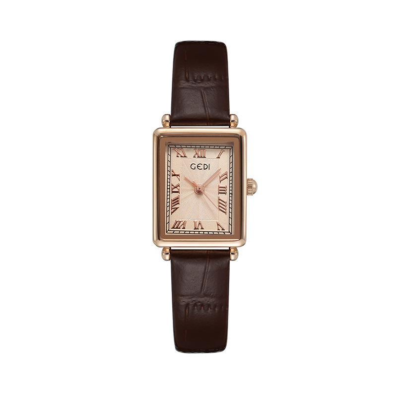 Ladies Roman Vintage Small Square Plate Student Versatile Bamboo Pattern Belt Quartz Waterproof Watch