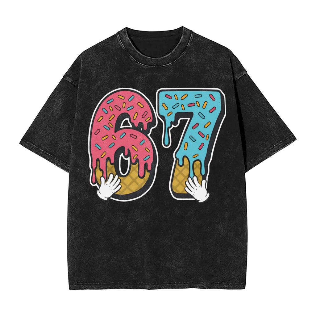 Six Seven Ice Cream Drip Baseball 67 Funny Meme T Shirt Beach Streetwear T Shirts Cotton Hippie Tee Shirt For Men Loose Top Tees