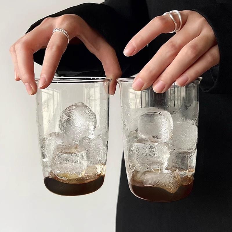 INS Stripe Cold Coffee Mug Creative Glass Cups Ice Juice Cocktail Drinking Cup Glass Drinkware Water Bottle Home Accessories
