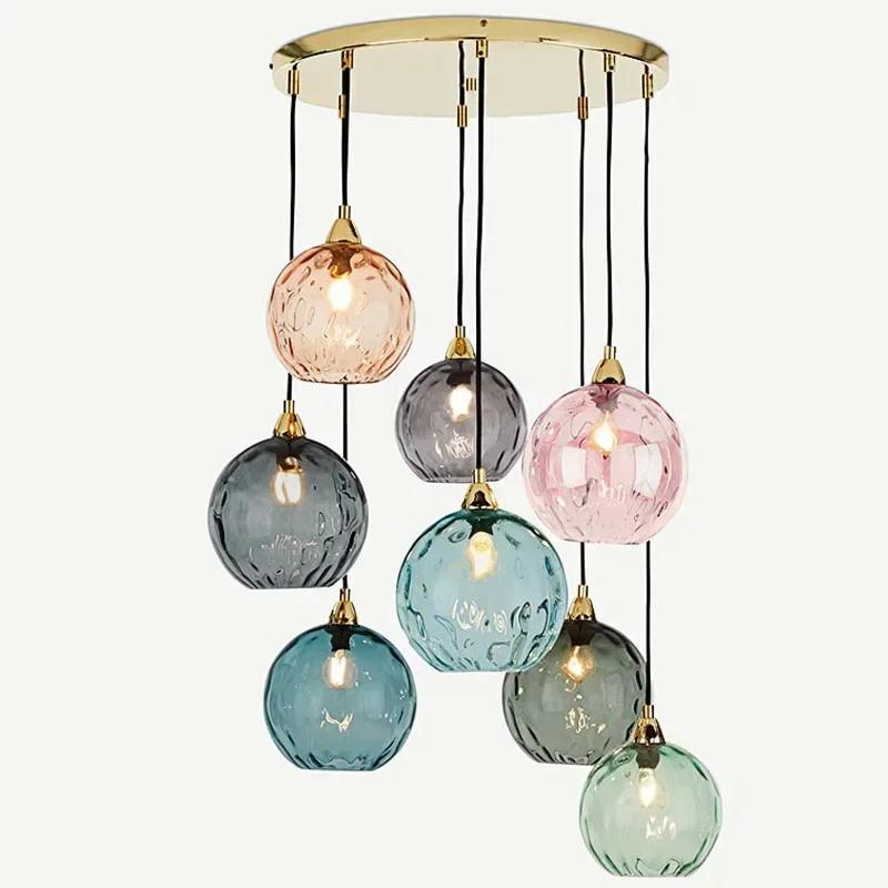 Nordic Luxury Colorful Glass Pendant Light Modern Living Room LED Chandelier Classical Glass Lampshade Home Decoration Gloss