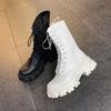 Spring And Autumn Thin British Martin Boots Women'S Trend Versatile Thick-Soled Medium Boots Thick Heel Height Boots