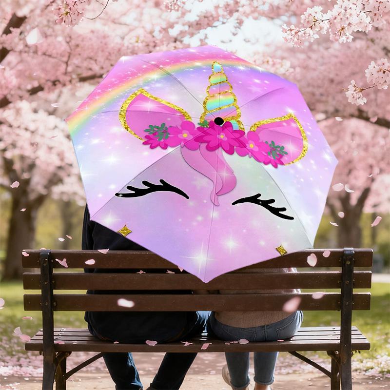 1PC Unicorn Rainbow Umbrella-8-Rib Reinforced Portable Folding Travel Suitable for All Seasons Outdoor Daily Use-Z0480