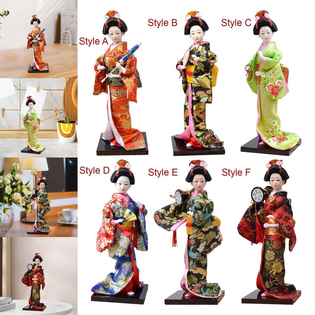 Ethnic Japanese Geisha Dolls Statue Handmade Free Standing Folk for Shelf Desktop Bedrooms Ornament Birthday Gift