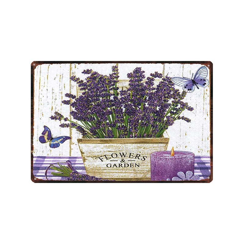 Garden Lavender Metal Plate Purple Flower Farmhouse Tin Signs Plaque Wall Art Home Garden Vintage Decor