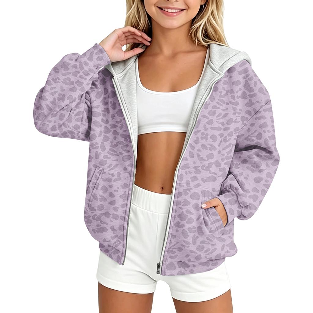 Girls' Leopard Print Hoodie Casual Pullover for Everyday Wear