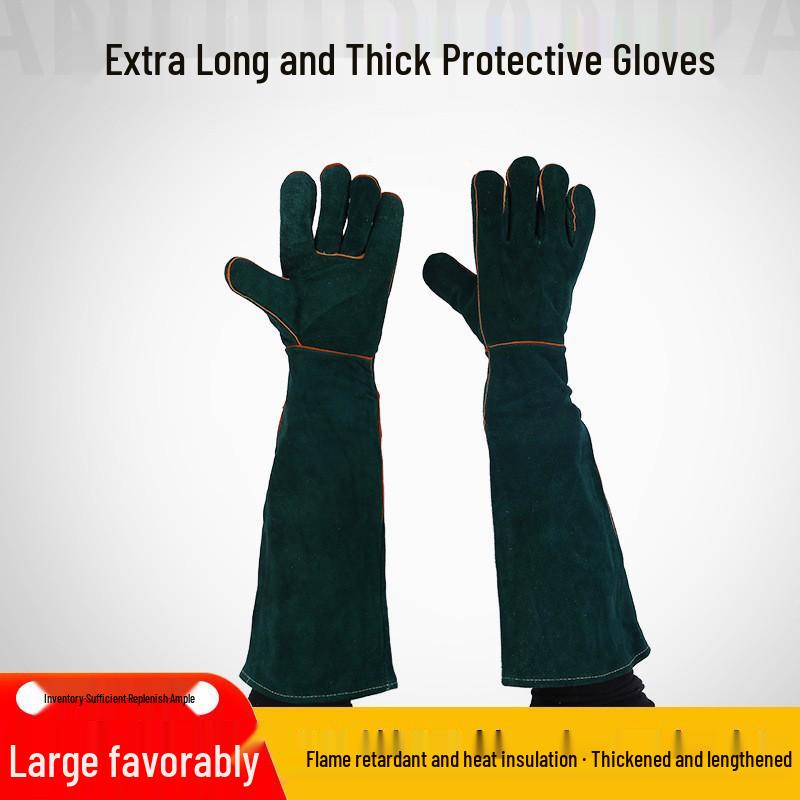 Extended 60 Two-Layer Fireproof Cowhide Welding Gloves - Bite & Scratch Resistant, Heat-Insulating Labor Protection for Electric Welding 60CM