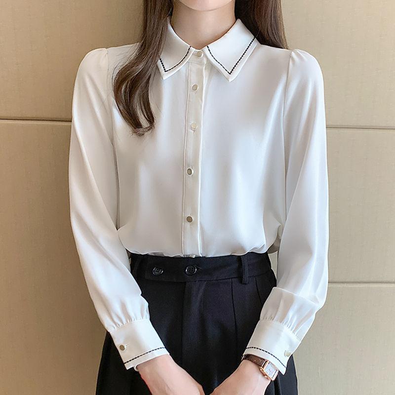 Camisa blanca de gasa para primavera y otoño, camisa de manga larga con diseño de nicho para oficina, camisas formales de temperamento elegante