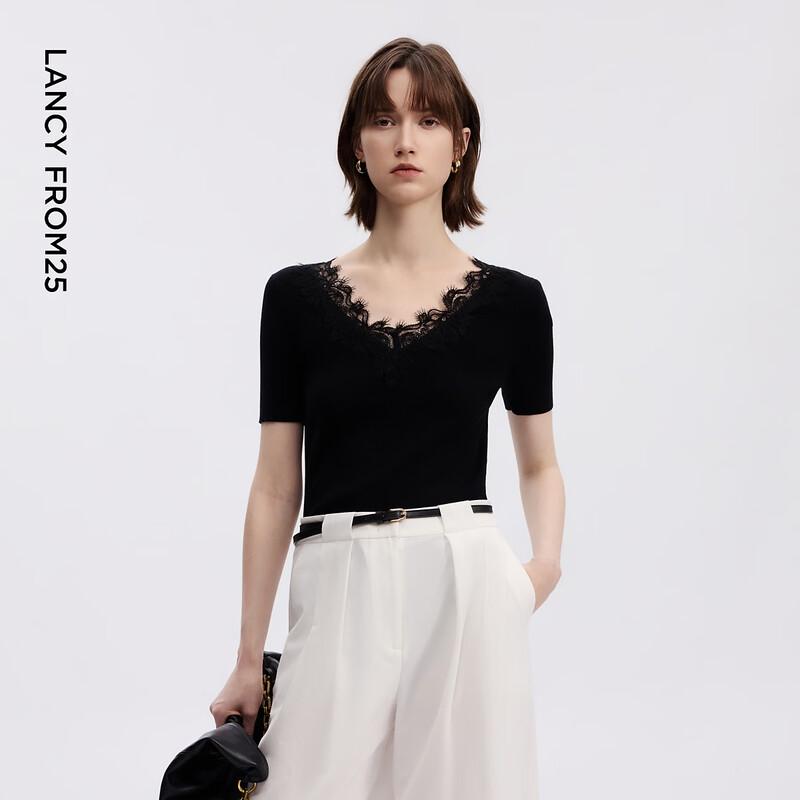 Lancy French Lyocell Lace V-neck Knit Top