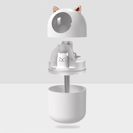 Umidificator USB Capacitate Mare 2 Moduri de Pulverizare Oprire Automată Zgomot Redus Umidificator de Aer în Formă de Pisică Difuzor de Uleiuri Esențiale cu Lumină de Noapte