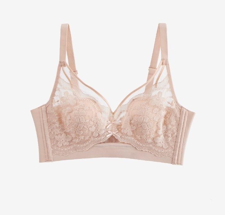 French Lace Rabbit Ear Cup Wireless Bra, Ultra-Thin Summer Bust Minimizer Side Gathering Women Bra