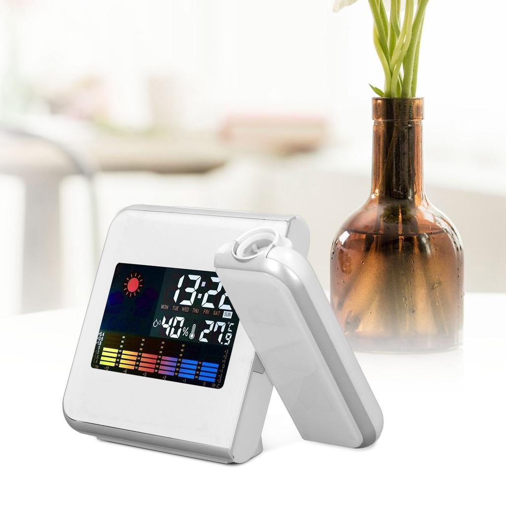 Wther Station Clock Temperature Humidity LCD Color Display LED Backlight Snooze Function Projection Alarm Clock