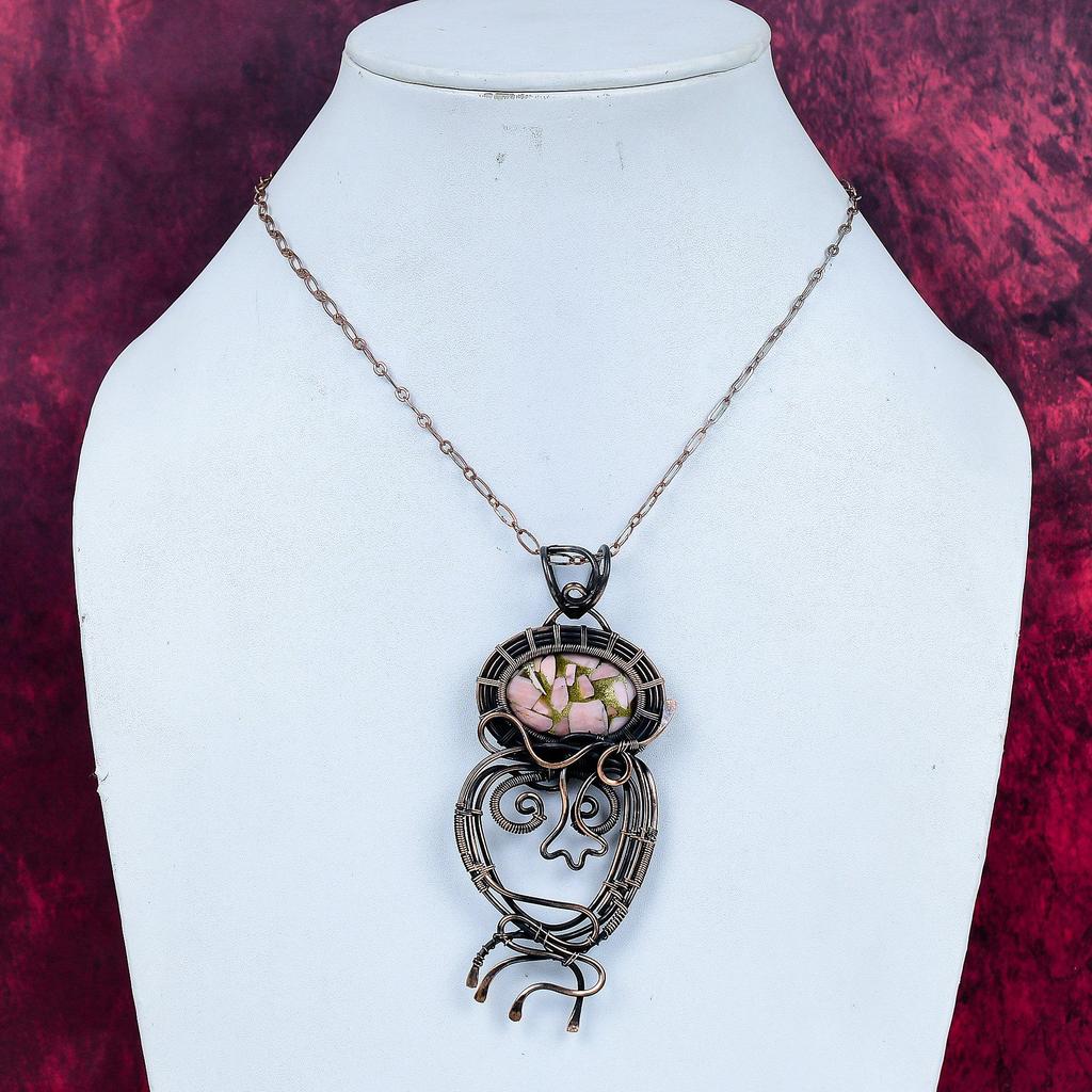 Copper Pink Opal Gemstone Pendant Copper Wire Wrapped Pendant Handmade Jewelry