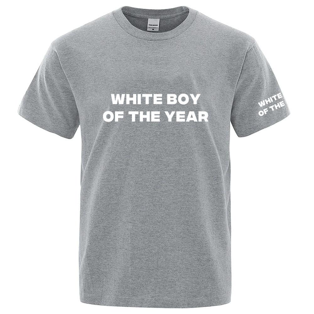 2025 White Boy Of The Year Print Unisexs New Summer Round Neck Cotton Casual Solid Color Short Sleeve Breathable Top