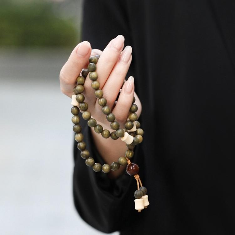 Chinese-style Natural Green Sandalwood Multi-loop Bodhi Men's Bracelet, Hand-held Prayer Beads, Niche Exquisite Women's Accessory
