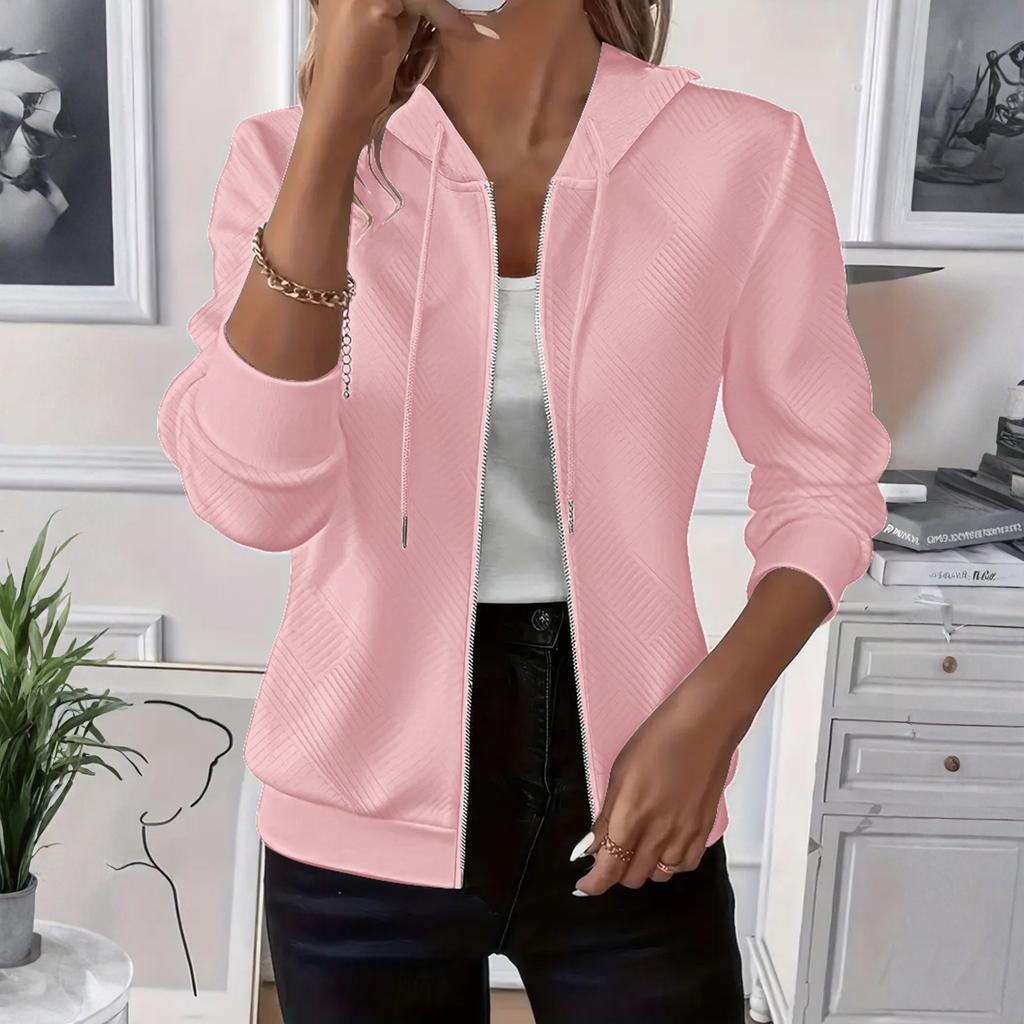 Women's Fashionable Solid Color Hooded Long Sleeved Pocket Loose Zipper Sports Shirt Jacket