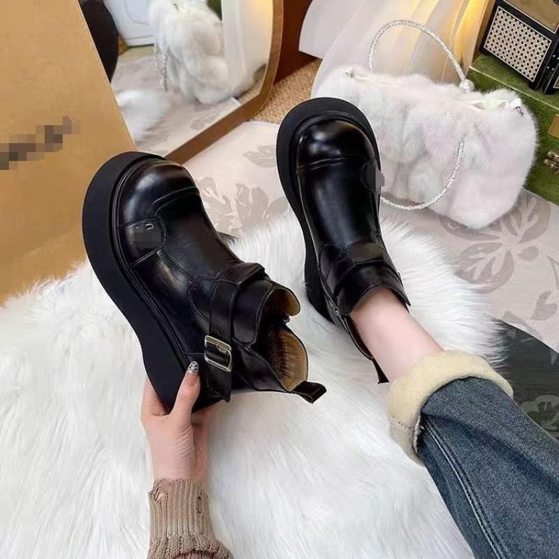 Fashion Platform Short Boots Women's Winter New Velvet Warm Leather Cotton Shoes Thin British Martin Boots