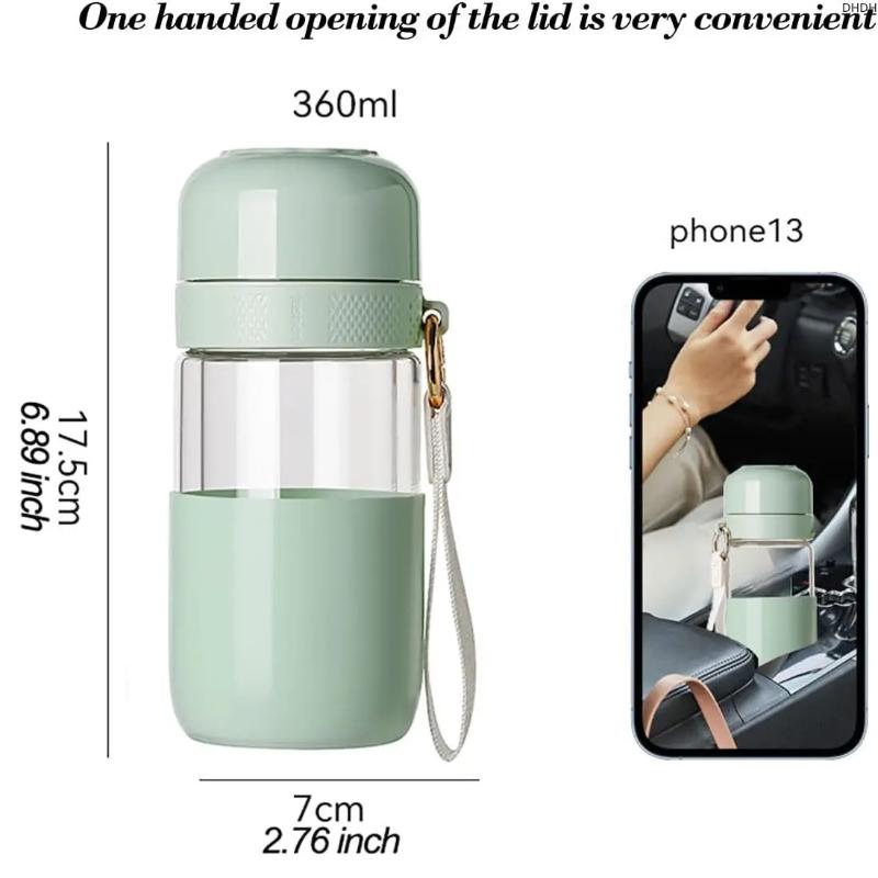 360ml Borosilicate Glass Coffee Cup Mini Quick-Open Portable Glass Mug Filtered Water Bottle for Travel and Sports