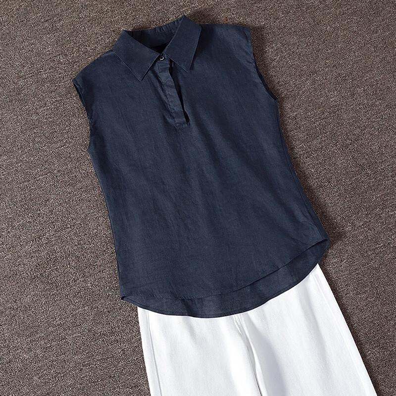 She Chi Women's Linen Sleeveless Lapel Shirt