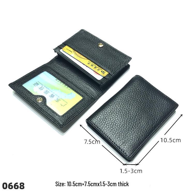 Premium Leather Card Holder: Unisex Cowhide Business Case with Mirror Window, Snap Closure & Coin Purse.