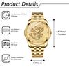 Men's Stainless Steel Dragon Watch In Gold: Luminous Analogue Watch with Calendar, Dragon Design, Antique Quartz Movement, 3ATM Water Resistance,
