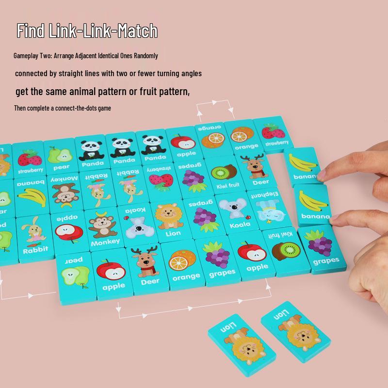 

Wooden Educational Dominoes & Memory Game for Kids - Fruit & Animal Theme