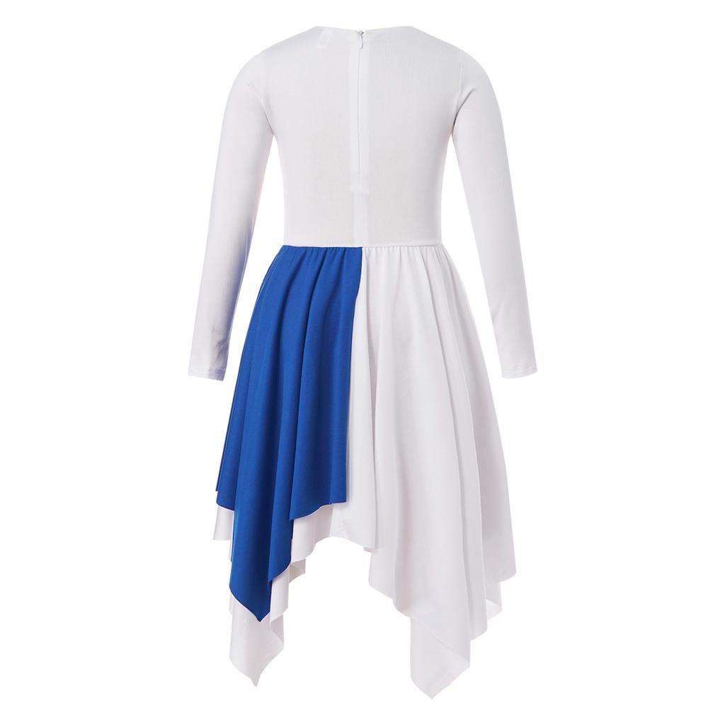 Crianças meninas manga longa brilhante metálico louvor túnica assimétrica vestido lírico traje de dança contemporânea