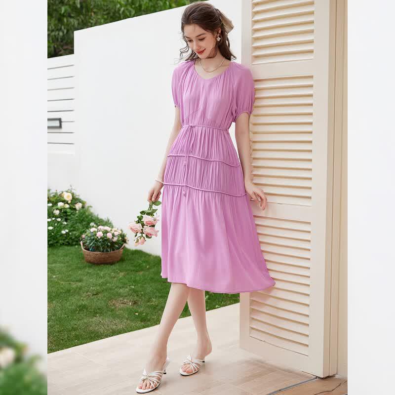 French V-Neck Pleated Maxi Dress