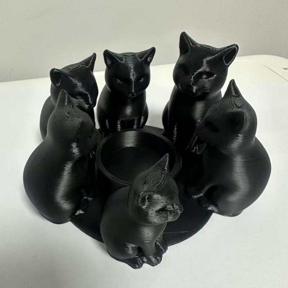 Creative Cartoon Cat Candle Holder Ring-Shaped Decorative Candle Stand Cute Black Kitten Ornament Office
