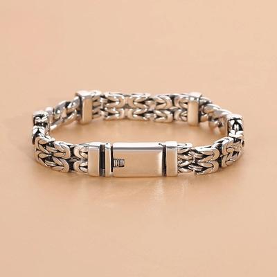 Sterling Silver Double-Layer Peace Print Bracelet Woven Retro Personality National Tide National Style Hand Jewelry Gift