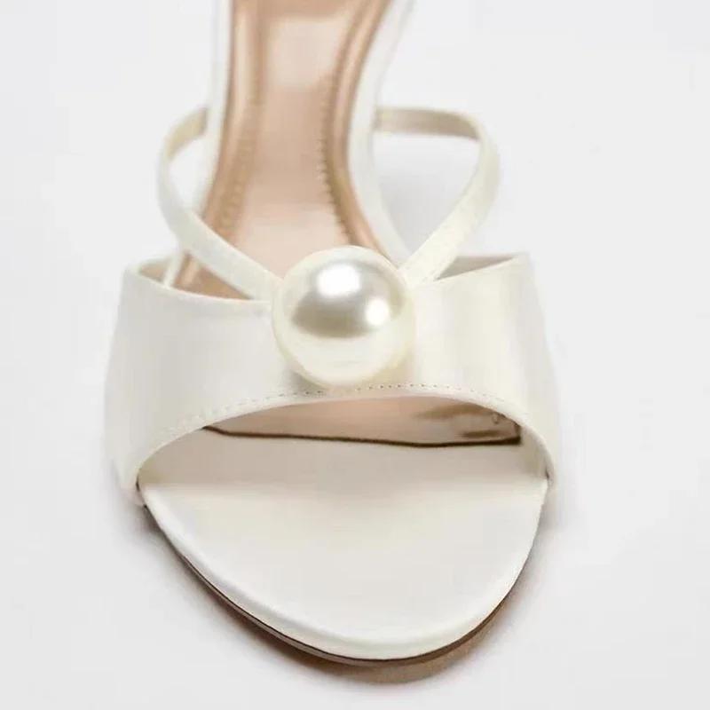 Satin Luxury High Heels Ladies Slides Summer Open Toe Elegant Sandals Women Fashion Slippers Female