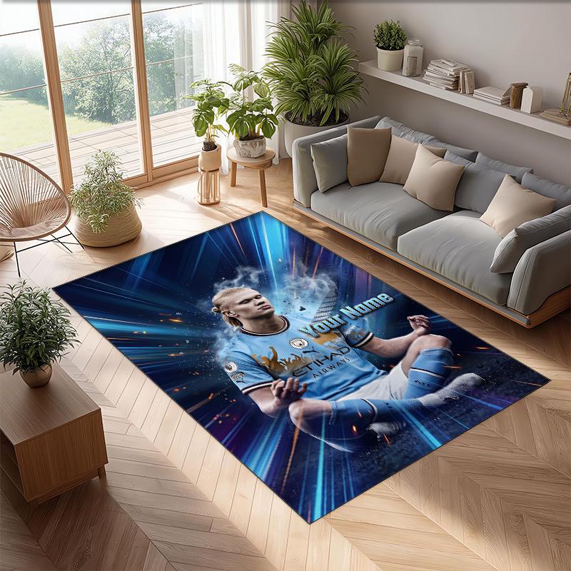 Erling Haaland Printed Crystal Velvet Rug Non‑Slip Crystal Velvet Carpet For Sofa Bedroom Indoor Home Decoration