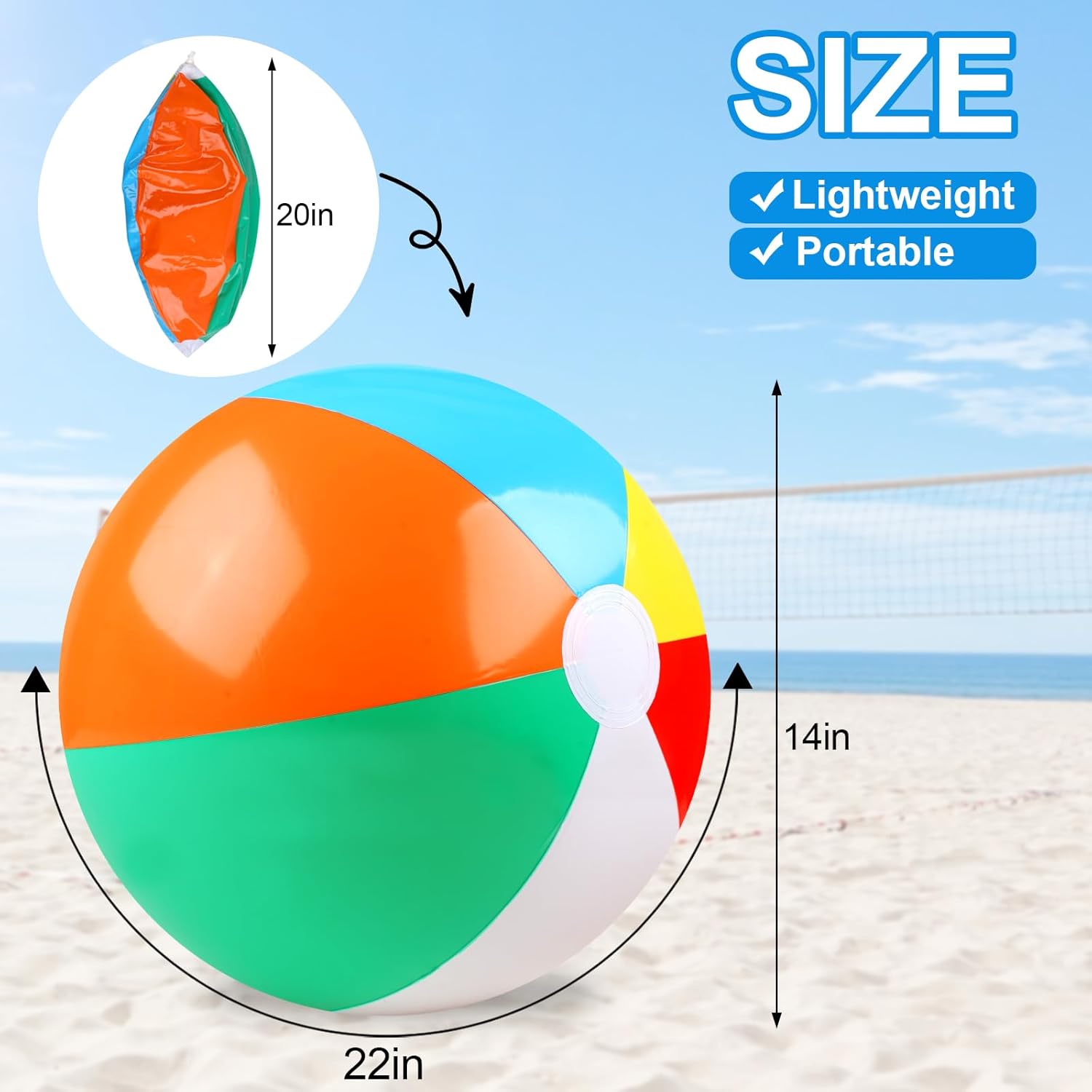 

2 Pack Beach Balls, 20 Inch Beach Balls, Rainbow Color Pool Toys Pool Balls for Swimming Pool, Beach Toys Inflatable Ball for Summer Parties and