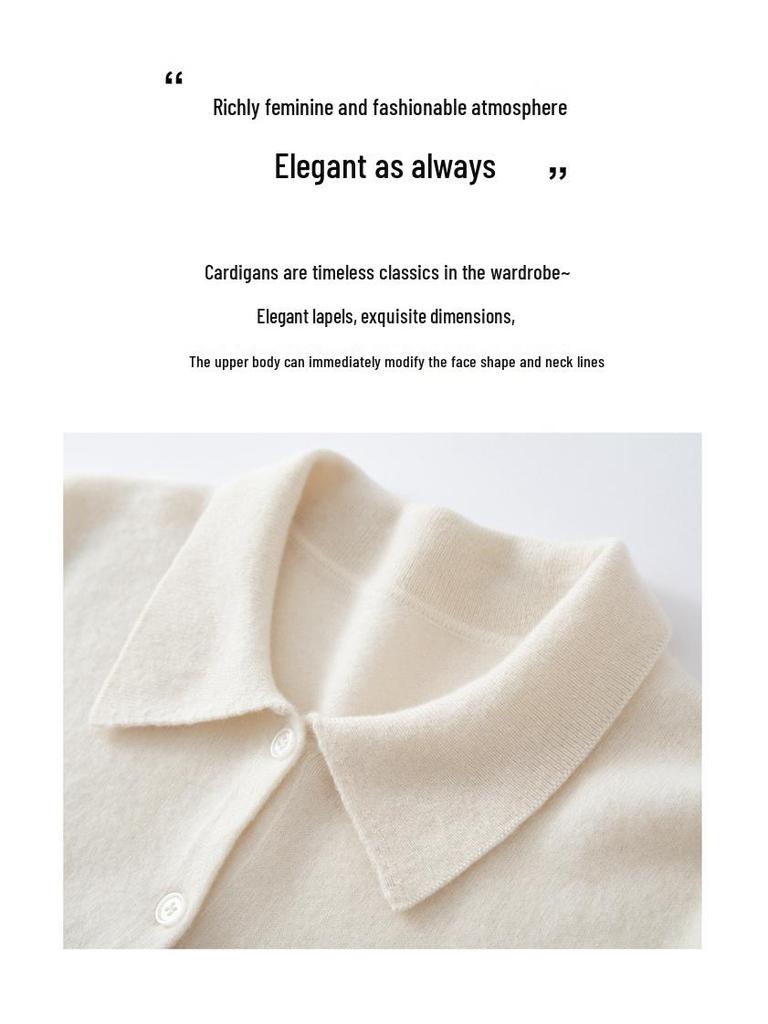2025 Autumn/Winter Women's Cashmere Polo Collar Long Sleeve Loose Knit Cardigan Sweater