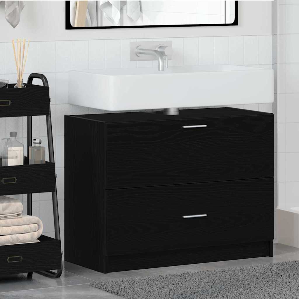Bathroom Cabinet with Door Black Oak Effect 78 x 37 x 59 cm