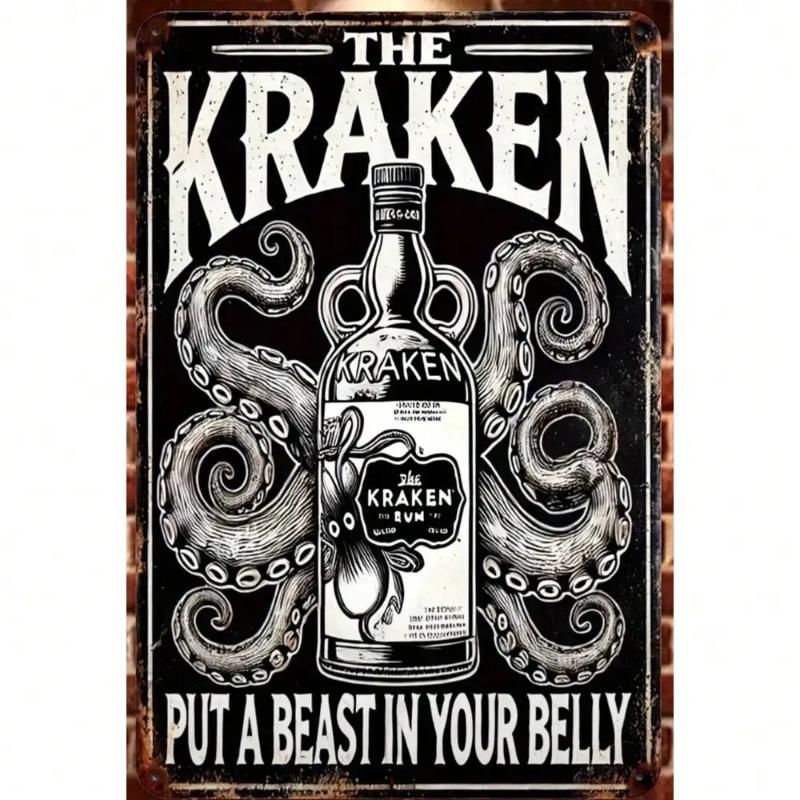 Vintage Kraken Rum Metal Sign Gothic Octopus Wall Art Bar Man Cave Decor 20x30cm