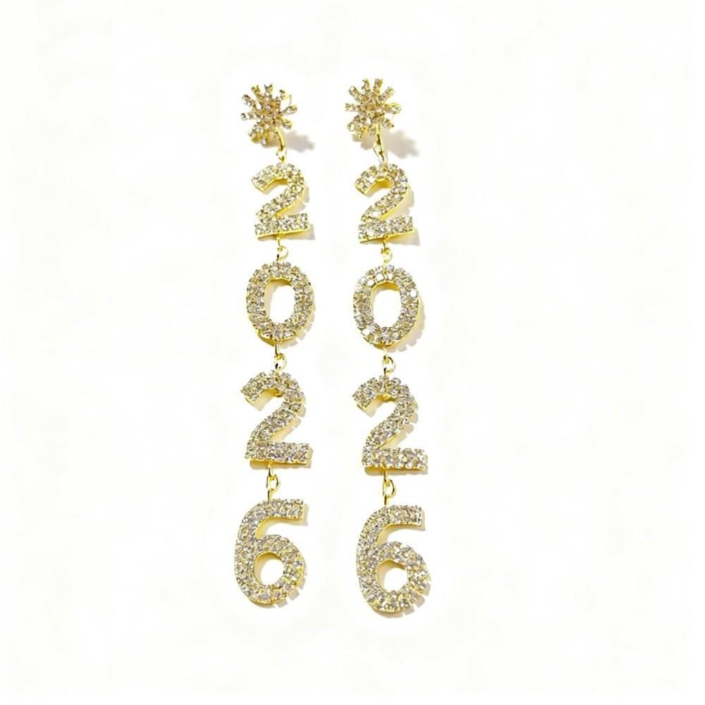 Rhinestone 2026 Stud Earrings Jewelry Crystal Party Earrings Pendant Happy New Year Earrings Girls