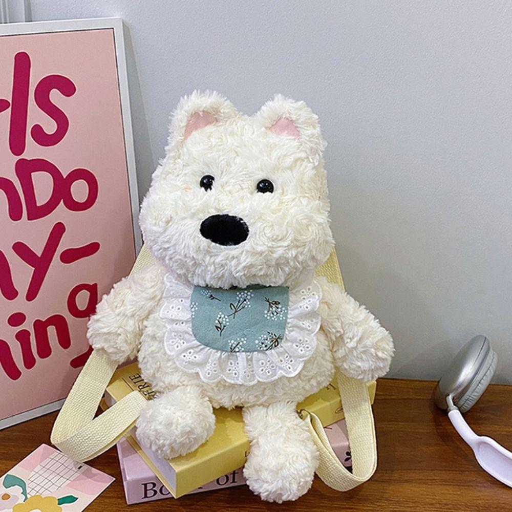 Shoulder Bag Westie Dog Plush Backpack Stuffed Running Dog Knapsack  Kids Playing Supplies