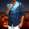 Men's Casual Long Sleeve Shirt with Halloween Print for Spring and Fall