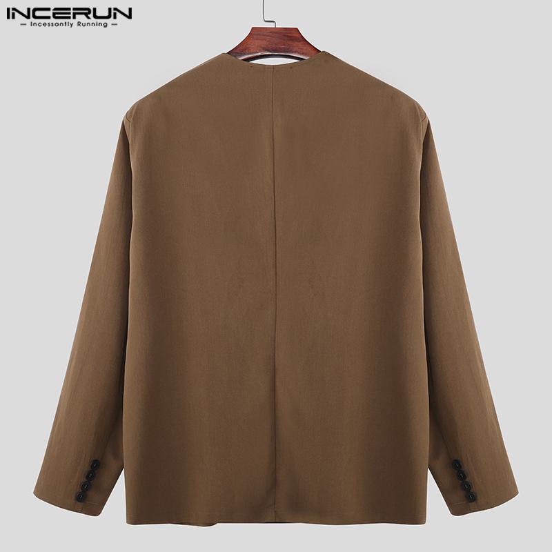 INCERUN Men Collarless Long Sleeve One Button Loose Thin Blazer Coats