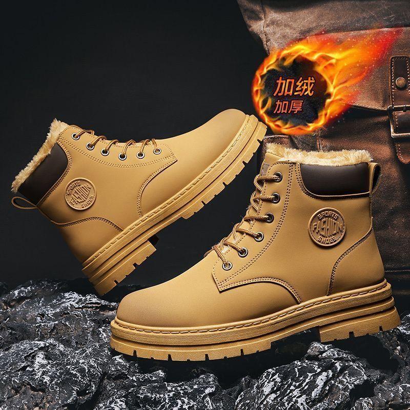 Botas Martin de veludo de inverno sapatos masculinos novos sapatos de trabalho de cano alto tendência masculina versátil sola grossa espessada sapatos de algodão quentes