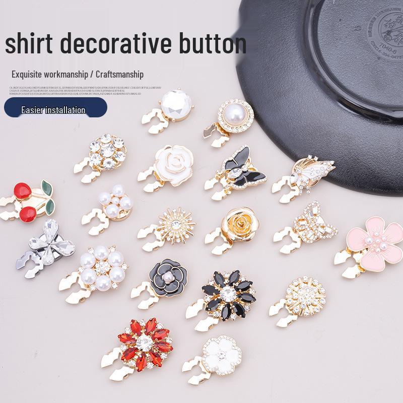 Botões de Punho e Botões de Colarinho Decorativos com Strass Coloridos