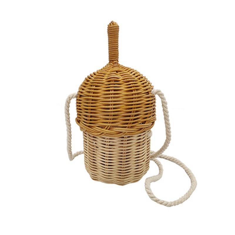 Children Cute Pinecone Crossbody Bag Children Creative Hair Woven Messenger Bag Handmade Rattan Straw Bag
